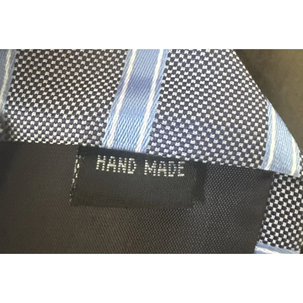 Kailong Men's Handmade 100% Silk Tie Navy Light Blue Striped Necktie New